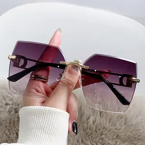 Oceaan Stuk Randloze Cut Edge Zonnebril Mode Letter D Frame Eenvoudige Zonnebril Metalen Modellen Zonsondergang Bril