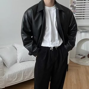 Giacca Corta Vintage in Pelle PU per Uomo, Elegante e Alla Moda, Versione Coreana Primavera-Autunno, Colletto Rovesciato Stile Motociclista - Product Image 6