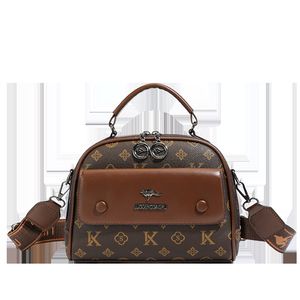 Sac bandoulière carré portable SAIDING pour femme, luxe léger, motif fleur ancienne, contraste de couleurs, design logo kangourou, ouverture à double fermeture éclair - Product Image 1