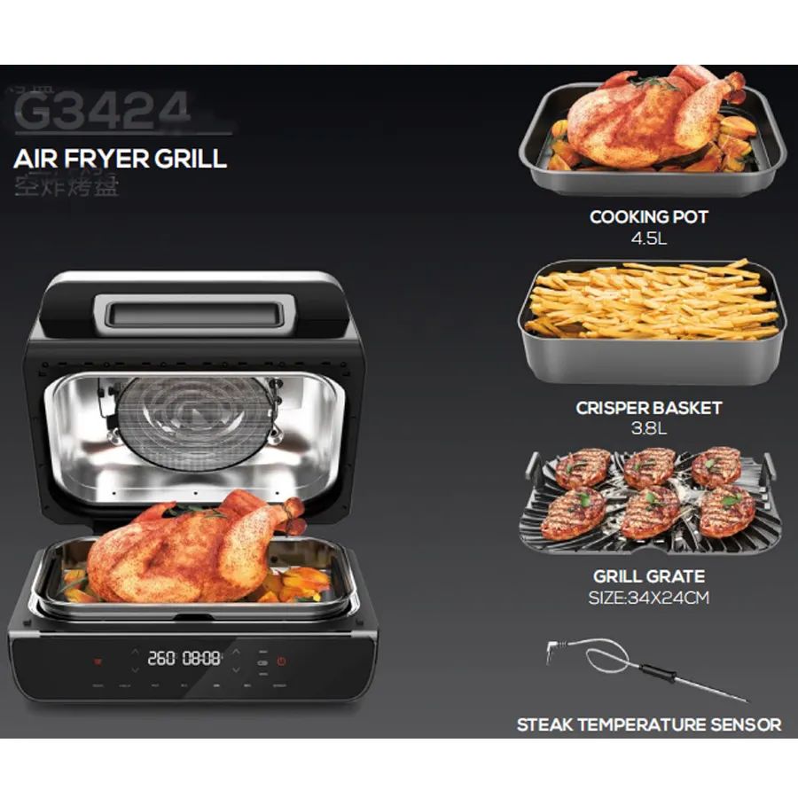 Non-stick Coating PTFE Digital Air Fryer Grill With 6 Preset Cooking Programs