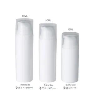 पर्यावरण के अनुकूल निर्माता प्लास्टिक वायुहीन पंप बोतल 30 मिलीलीटर, सफेद वायुहीन बोतल पंप डिस्पेंसर, वायुहीन लोशन बोतल 50 मिलीलीटर
