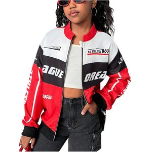 Blouson bomber personnalisé pour filles, à fermeture éclair, manches longues, color-block, coupe-vent, style moto, streetwear - Product Image 2