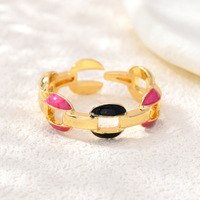 JS14 Kleurrijke Emaille Schakelring Open Ring 18K Goud Gegalvaniseerd Holle In elkaar grijpende Druppel Olie Verstelbare Cuff Ring Dames Vinger Sieraden