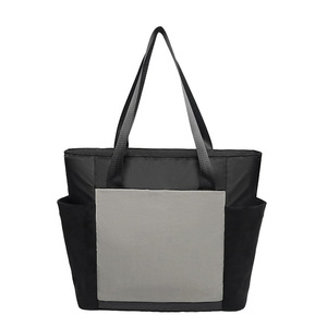 Bolso de mano acolchado de estilo japonés para mujer, gran capacidad, resistente al agua, negro, gris, caqui, con bloques de color, bolso de hombro para el día a día - Product Image 4