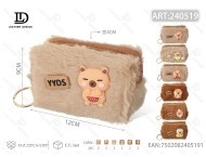 Portamonete Ottagonale in Peluche con Motivo Orso, 5 Pollici, Chiusura a Cerniera, Cinturino da Polso, Mini Unisex - Product Image 1