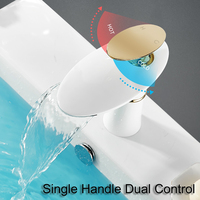 Robinet de lavabo cascade certifié CE, blanc et or, mitigeur chaud/froid, en laiton noir, pour salle de bain, avec paquet personnalisé