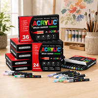 Ensemble de 24 stylos de peinture acrylique liquide à pointe pinceau souple, séchage rapide, imperméables, avec logo personnalisé, en stock, pour l'art DIY sur roche, verre et toile