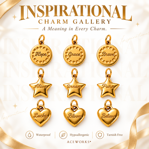 Amuletos Inspiradores |   Colgante de Acero Inoxidable con Baño de Oro PVD de 18K, Grabado con Palabras de Esperanza, Gracia y Suerte, con Forma de Corazón y Estrella, Amuletos de Afirmación - Product Image 1