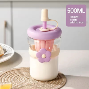 Women's Summer Simple Flower Glass Drinkware Premium Quality Customizable Cup <b>Straw</b> for Coffee and Water - Product Image 5