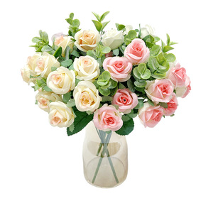 5 Fourchette Faux Arrangement De Fleurs <span class=keywords><strong>Bouquet</strong></span> De Fleurs Rustique Petit <span class=keywords><strong>Bouquet</strong></span> De Rose De Mariage <span class=keywords><strong>Frais</strong></span> <span class=keywords><strong>Eucalyptus</strong></span> Rose Fleur Artificielle - Product Image 5
