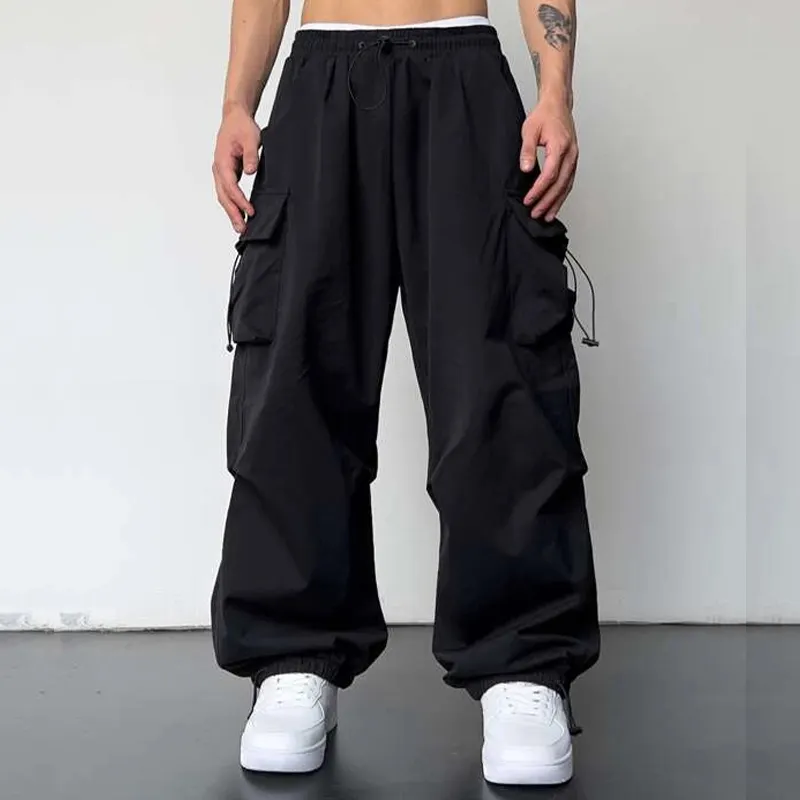 Wholesale Streetwear New Fashion Straight Camo High Waist Wide Leg Parachute Loose Cargo Long Pants
