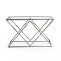 Nouvelle table console de salon de style moderne en verre clair avec cadre en acier inoxydable, table d'entrée