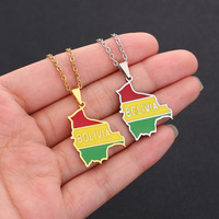 Cadena de acero inoxidable con diseño de mapa de boliviano esmaltado, collar de cadena con diseño de mapa esmaltado en oro de 18K con la bandera de Perú