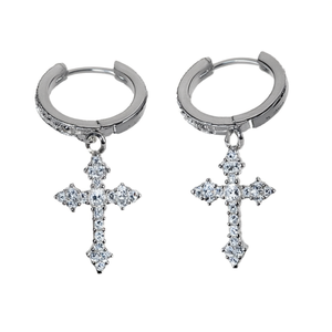 Pendientes de Aro con Cruz Dorada E683 con Cristales de Estrás Engastados, Religiosos, Unisex, para Uso Diario - Product Image 1