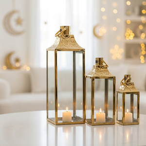 Lanternes à bougies décoratives en métal de style classique plaquées or de haute qualité pour la décoration de la maison pendant le Ramadan - Product Image 3