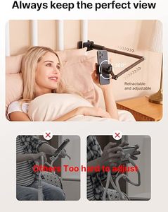 Phone Holder for Desk and Bed Overhead Phone Mount Gooseneck Phone Stand Flexible 360 Lazy Long Arm <b>Clamp</b> Clip for <b>Table</b> - Product Image 3