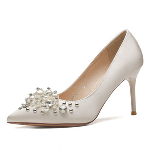 Sandalias de Tacón Alto 6681-47A, Satinadas, Punta en Pico, Tacón de Aguja, con Perlas y Pedrería, Zapatos de Novia Elegantes y Cómodos, Forro de Algodón - Product Image 5