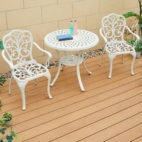 Ensemble de salle à manger classique blanc pour patio, 3 pièces, meubles de jardin en aluminium moulé, tables rondes de café bistrot et 2 chaises
