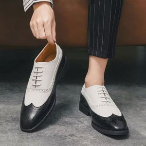 Large Size 38-46 Brogue Carved Dress Shoes for Men Color <b>Block</b> Formal Business Oxfords Comfortable and Stylish - Product Image 1