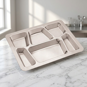 Stainless Steel 6-Compartment Serving <b>Tray</b> Rectangle Minimalist Design Dishwasher Safe <b>Mirror</b> Polish Finish - Product Image 1