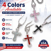Chaîne de corde 3mm avec alliage Hip Hop et pendentif croix en verre coloré avec strass bling