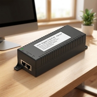 Injecteur PoE 30W haute puissance 52V 0.58A pour ordinateur de bureau, appareils réseau, moniteur et caméra CCTV, protocole standard 10/100/1000 Mbps, en plastique