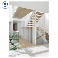 PRIMA Escalier droit Marches en bois Escalier Poutre en acier inoxydable Balustrade en verre Flottant Intérieur Marbre LED Maison