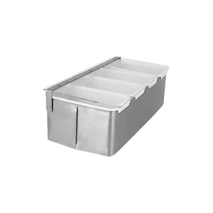 Großhandel moderne Edelstahl-Reizbox 4-teilig Kunststoff-Kompartiment-Reinigungsbehälter sechs Behälter Kühlgewürz Küchenverwendung