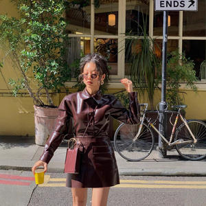 Femme rue <span class=keywords><strong>moto</strong></span> tenues femmes Y2K à manches longues vélo veste hanche paquet jupe courte costumes mode cuir Mini jupe ensembles - Product Image 2