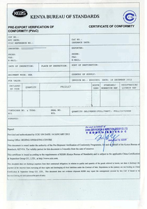 Kebs การรับรองจาก Kenya poc การตรวจสอบก่อนส่งออกของความสอดคล้องกับมาตรฐาน COC rfcoc iso/iec - Product Image 2