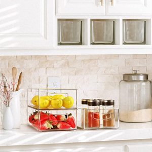 Papelera organizadora apilable y transparente para el hogar, <span class=keywords><strong>cesta</strong></span> de plástico para almacenamiento de alimentos, con asas de recorte, caja acrílica - Product Image 4