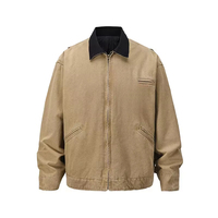Blouson Bomber Homme Hiver Style Urbain Vintage 100% Coton Toile Zippé Écologique Coupe-Vent Color Block Finition Soignée