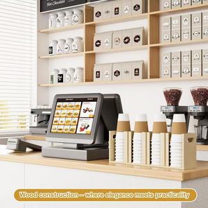 Portavasos de madera con múltiples compartimentos, estante de almacenamiento de vasos de papel de madera maciza para uso en mesas de cafeterías y tiendas de té. - Product Image 3