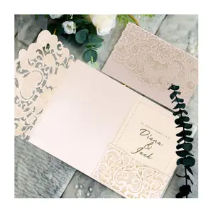 European style custom laser cut wedding invitation handmade greeting cards with envelope