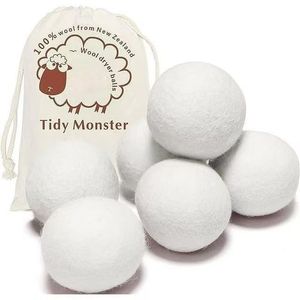 Boules de séchage en laine avec motif mouton mignon, 3 grises et 3 blanches, en feutre, pour la lessive - Product Image 1