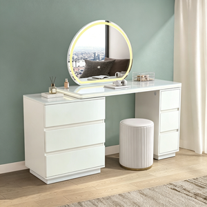 Nuevo tocador de lujo francés con superficie de mármol blanco, espejo con luz LED, varios cajones acanalados, extensible, para dormitorio. - Product Image 4