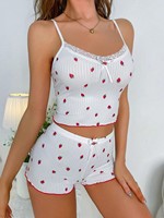 Nouvel ensemble de pyjama deux pièces pour femme en spandex/polyester imprimé floral, style décontracté, sexy, pour la maison
