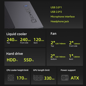 스노우맨 미드 타워 마이크로ATX 스틸 데스크탑 PC 케이스 컴퓨터 케이스 게이밍 섀시 강화유리 포함 - Product Image 3