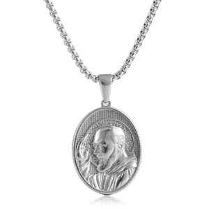 <b>Titanium</b> Steel Oval Christian Pendant Necklace Men's Religious Jewelry Everyday Wear 270103 - Product Image 5