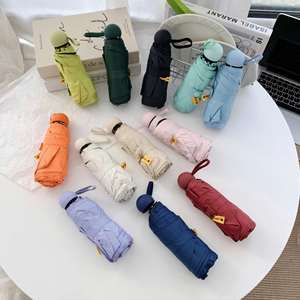 Mini Portable 5-Fold <b>Pocket</b> Capsule Umbrella Alloy Ribs Custom Logo Manual <b>Plastic</b> Handle Dual-use Sun Rain Black Coating UV - Product Image 2