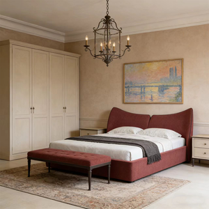 <span class=keywords><strong>Cama</strong></span> de Plataforma de Tela de Lujo, Estilo Italiano Minimalista, Cabecera Curva, Diseño de Diseñador, Tamaño Queen, para Apartamento - Product Image 6