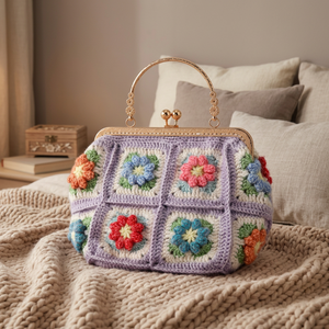 Sac de soirée doré pour femme, style chinois, fait main avec fil doux, petit sac à fleurs au crochet, tissé coloré - Product Image 1