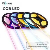 Lampu Strip LED COB 5mm 12V/24V Dapat Diredupkan CRI90 IP20 Kontrol Suara Wi-Fi APP Bluetooth untuk Dekorasi Rumah