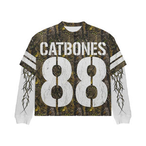 T-shirt a manica lunga a doppio strato con stampa grafica Oversize in <span class=keywords><strong>cotone</strong></span> Premium con maniche a fiamma Hip Hop - Product Image 4