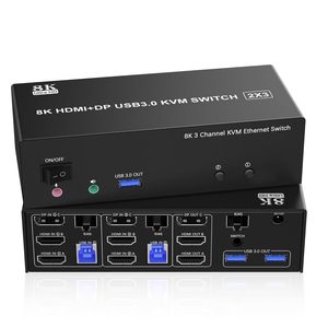 Justlink DP <span class=keywords><strong>HDMI</strong></span> สวิตช์ DP1.4 USB3.0 2x3 KVM สวิตช์<span class=keywords><strong>8K</strong></span> 60Hz 4K <span class=keywords><strong>120Hz</strong></span> HDR USB3.0เหล็กคู่ <span class=keywords><strong>HDMI</strong></span> One DP สวิตช์วิดีโอ - Product Image 1