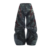SOONREE Jeans à patchs tête de mort pour hommes, coupe évasée style rockstar, en denim noir, avec chaînes multiples, style gothique punk streetwear, vente en gros