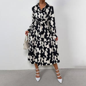 Abito da donna europeo-americano con scollo a V e allacciatura, gonna lunga slim casual XL, novità per primavera estate autunno, naturale - Product Image 1