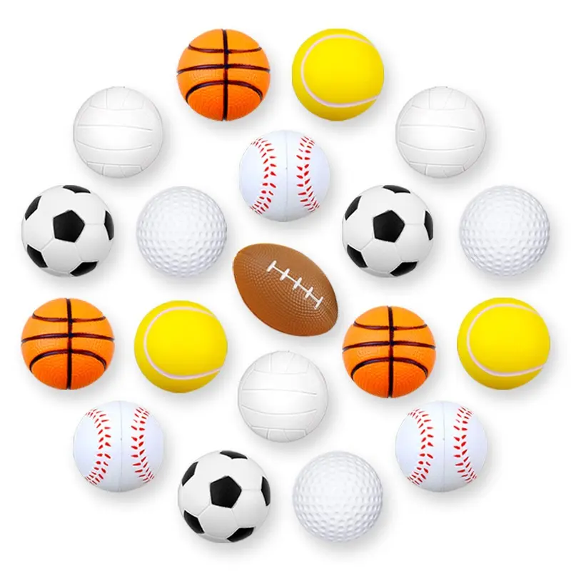 Hete Verkoop 4Cm Massief Pu Bal Voetbal Basketbal Rugby Schuim Spons Stress Reliëf Speelgoed Voor Kinderen Ventileren Speelgoed