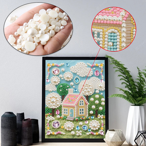 Splendida Pittura Diamantata con Paesaggio, <span class=keywords><strong>Casa</strong></span>, Albero, Nuvola e Perle Semilavorate - Product Image 6