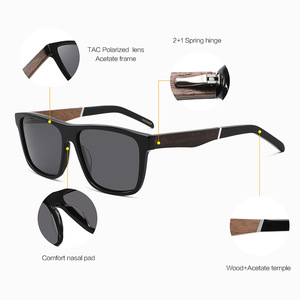 Lunettes de soleil en bois et acétate pour hommes, monture noire, verres TAC, protection UV400, carrées, polarisées, pour la conduite, la pêche, protection solaire - Product Image 4